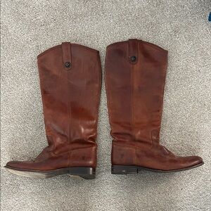 Frye Chestnut Leather Heeled Boots, Melissa Button